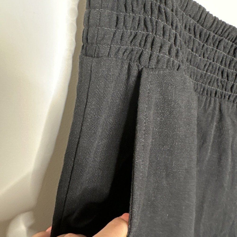 Womens Linen Blend Pull On Pants Size L Elastic Waist Pockets Wide Leg Lagenlook